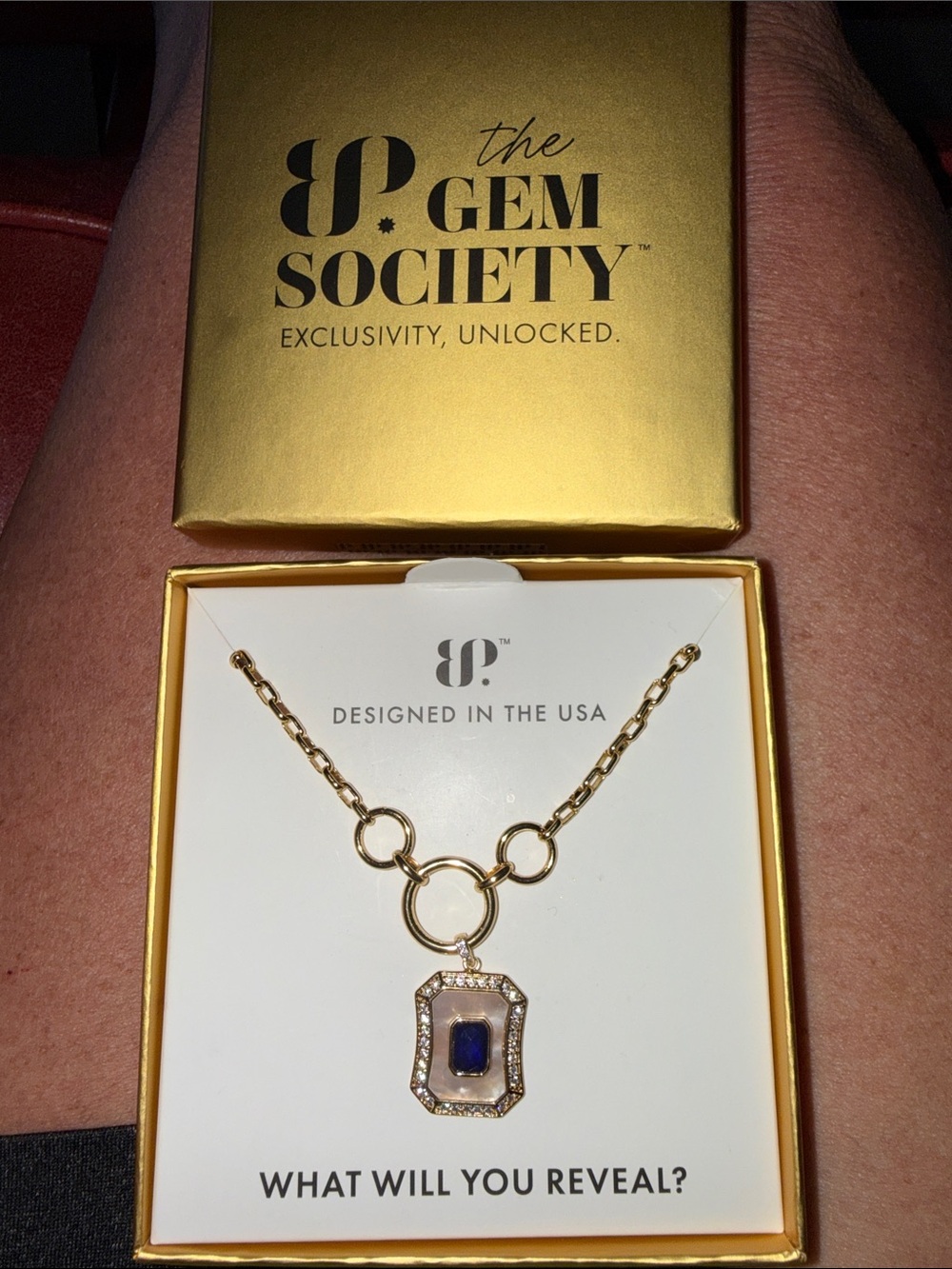 The Gem Society Gold Chain Necklace with Blue Stone Pendant